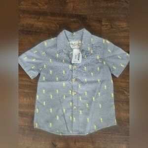 NWT Boys sz 8 Roberta Oaks Hawaii yellow + grey pineapple button up shirt